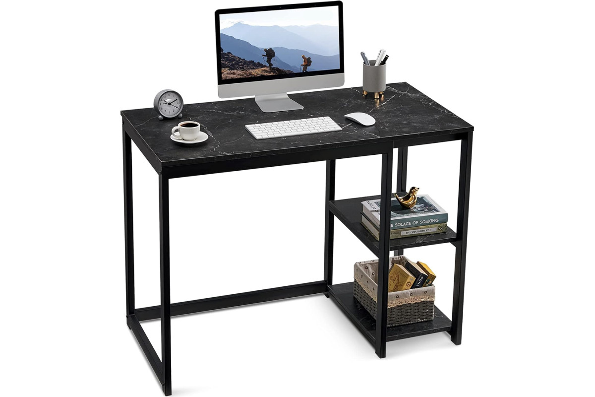 Metalowe biurko komputerowe loftowe z półkami 120cm x 60cm solidne marmur