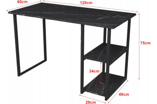 Metalowe biurko komputerowe loftowe z półkami 120cm x 60cm solidne marmur