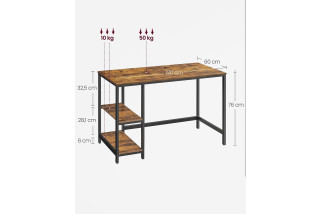 Metalowe biurko komputerowe loftowe industrialne z półkami 120cm x 60cm solidne